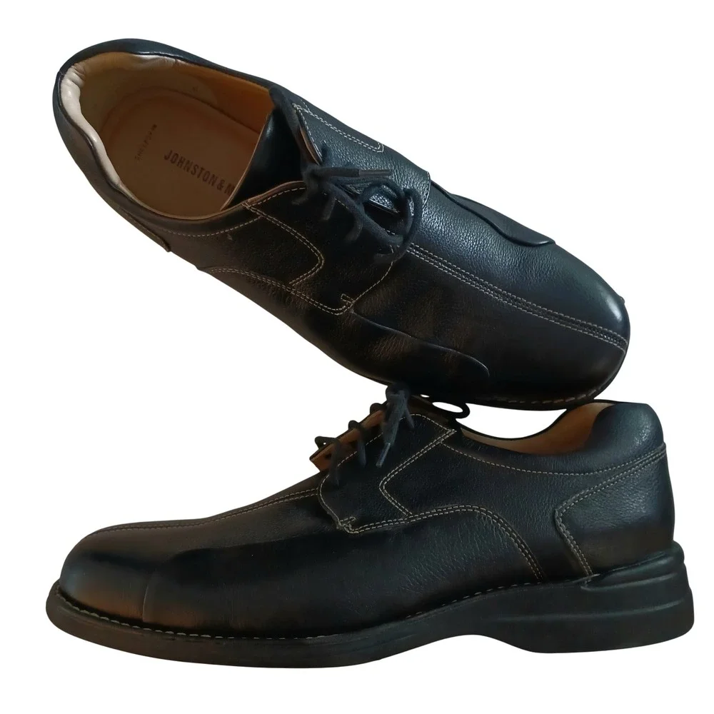 Johnston & Murphy Mens Black Pebbled Leather Split Toe Oxfords 20-7222 Size 12 M